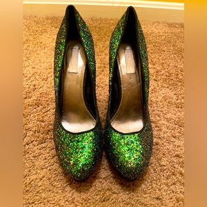 Brash green glittered heels